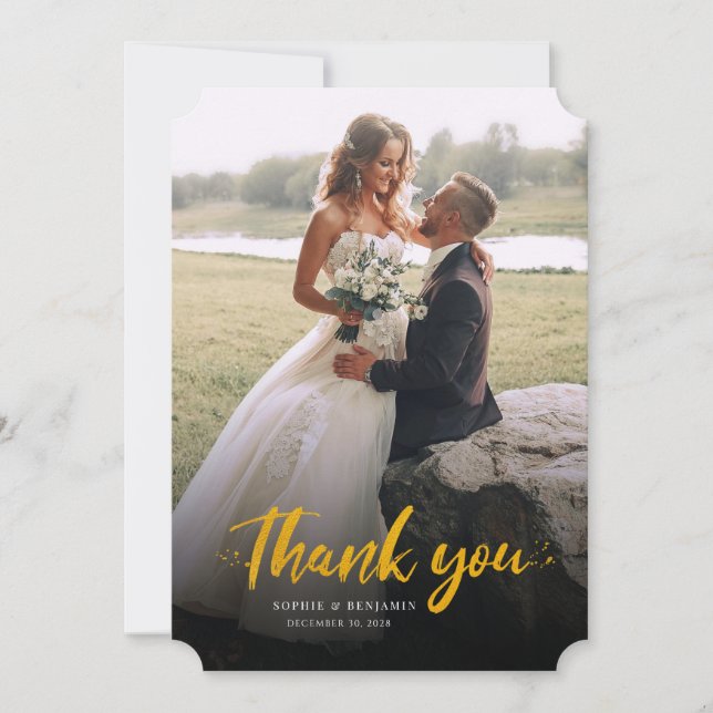 Modern Script Handwritten Elegant Wedding Thank You Card (Front)