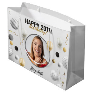 Modern Script Happy Birthday Custom Photo Gift Large Gift Bag