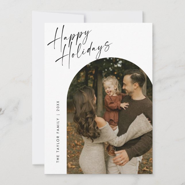 Modern Script Happy Holidays Arch 2 Photo  Holiday Card (Front)