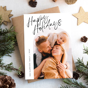 Modern Script Happy Holidays Arch 2 Photo Holiday Card