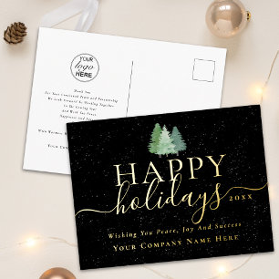 Modern Script Happy Holidays Business Logo Gold Foil Holiday Postcard