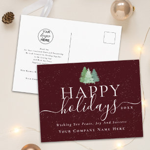 Modern Script Happy Holidays Business Logo Green Holiday Postcard