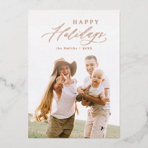 Modern Script Happy Holidays Family Photo Holiday