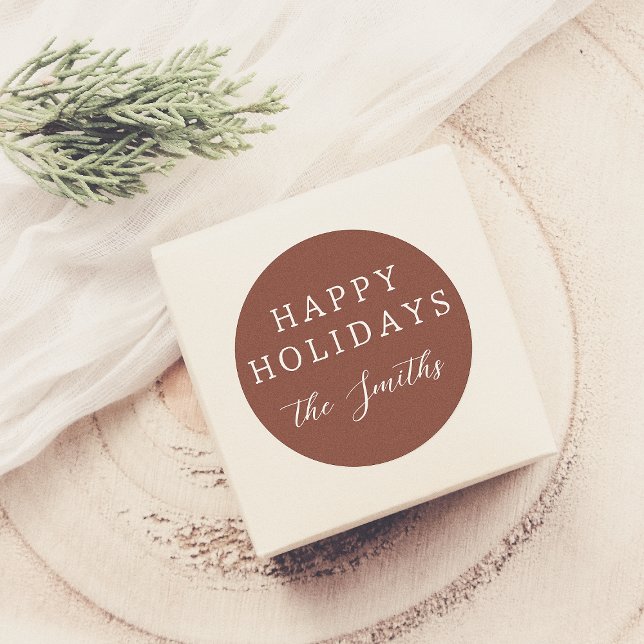 Modern Script Happy Holidays Lettering Red Classic Round Sticker (Creator Uploaded)