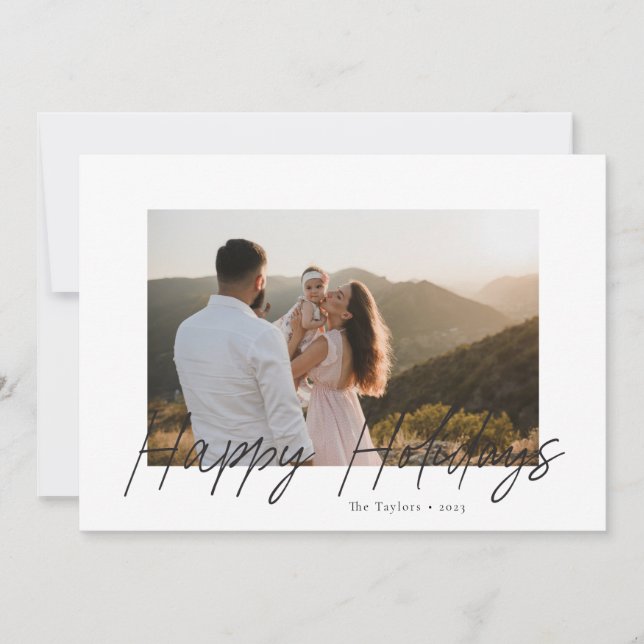 Modern Script Happy Holidays Photo Card  (Front)