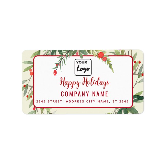 Modern script Happy Holidays red holly logo  Label (Front)