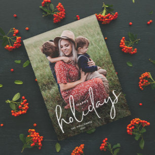 Modern Script Happy Holidays Simple Photo Holiday Card