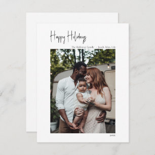 Modern Script Happy Holidays Vertical Single Photo Holiday Card