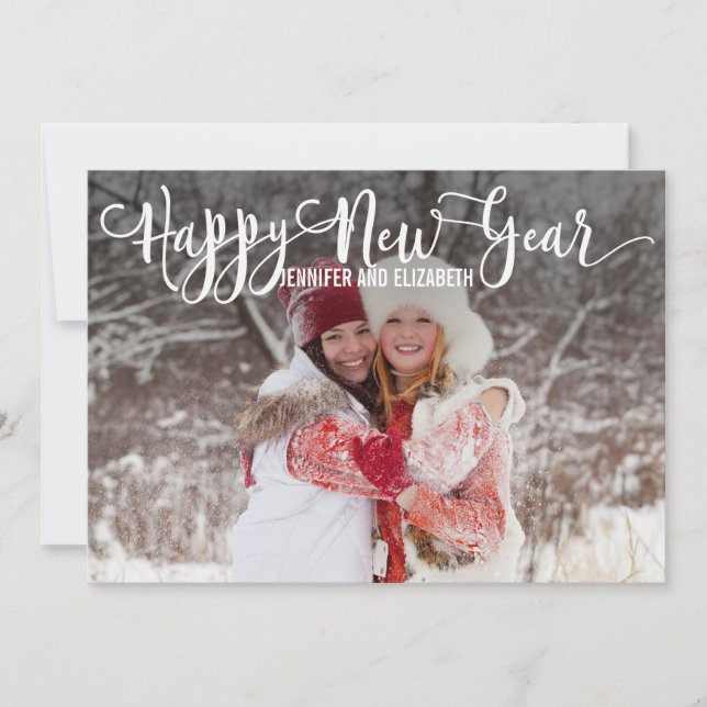 Modern Script Happy New Year's Photo Card (Front)