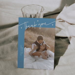 Modern Script Heart Denim Blue Wedding Thank You Card