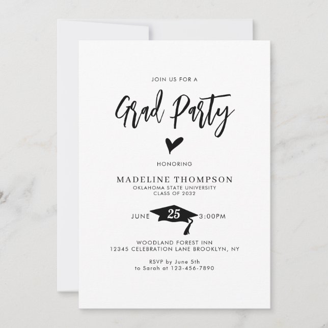 Modern Script Heart Grad Party Graduation Invitation (Front)