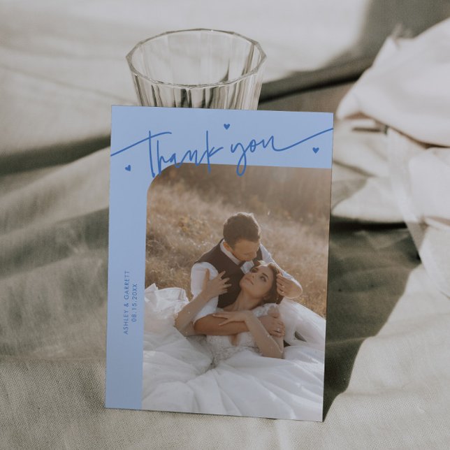 Modern Script Heart Icy Blue Wedding  Thank You Card (Creator Uploaded)
