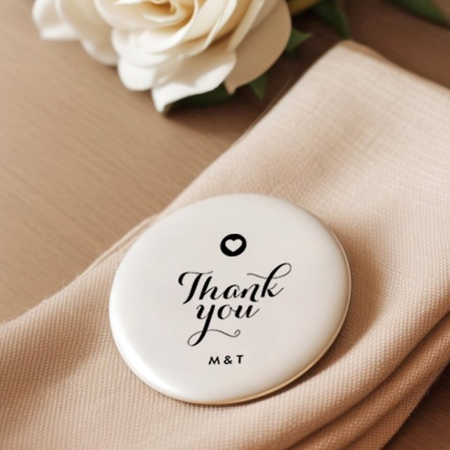 Modern Script Heart Monogram Thank You Pin Button (Creator Uploaded)
