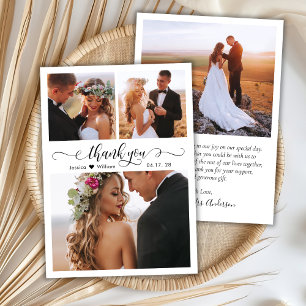 Modern Script Heart Photo Wedding Thank You Card