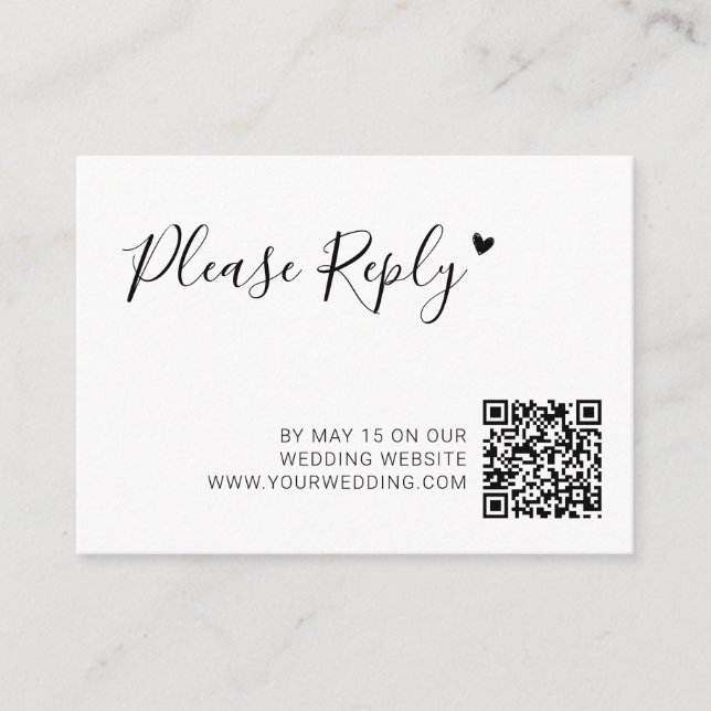 Modern Script Heart QR Code Wedding Website RSVP  Enclosure Card (Front)