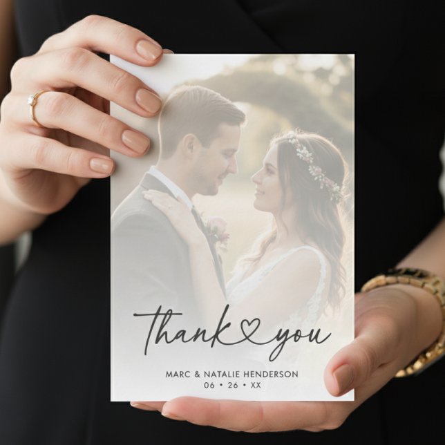 Modern Script Heart Simple Minimal Wedding Thank You Card (Creator Uploaded)