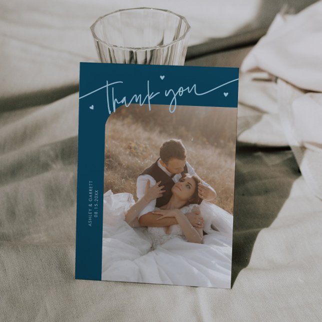 Modern Script Heart Teal Wedding  Thank You Card (Creator Uploaded)