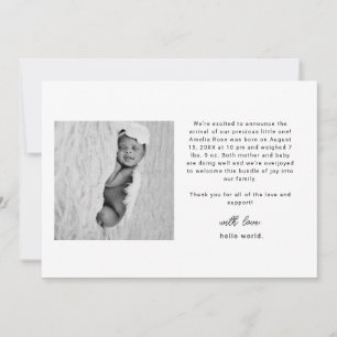 Modern Script Heart Thank You Baby Photo Birth Ann Announcement