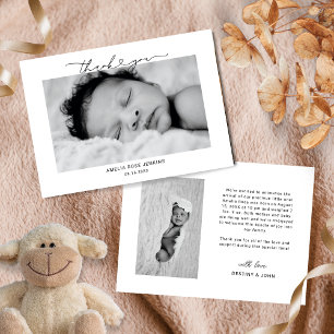 Modern Script Heart Thank You Baby Photo Birth Announcement