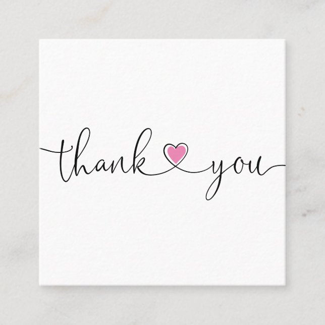 modern script heart thank you for your order square business card (Front)
