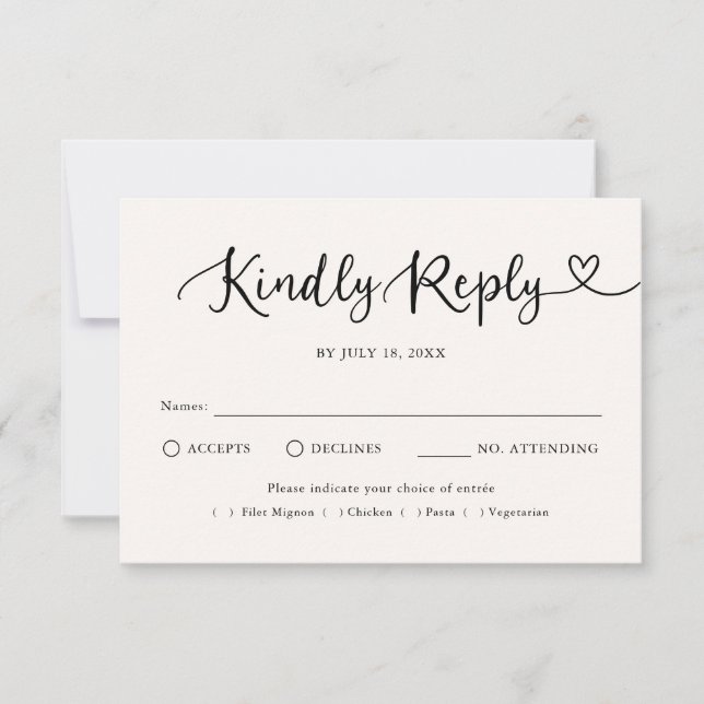 Modern Script Heart Traditional Wedding RSVP Card (Front)