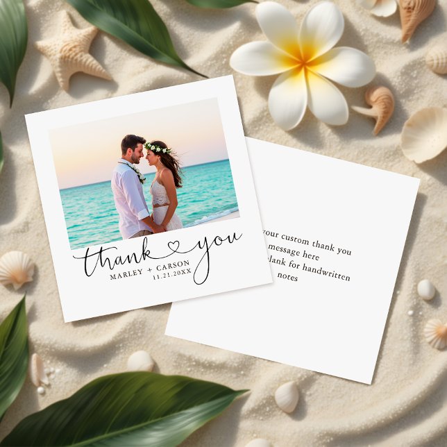 MODERN Script Heart Wedding Photo Budget Thank You Card (Creator Uploaded)