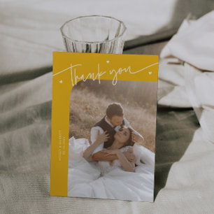Modern Script Heart Yellow Wedding  Thank You Card