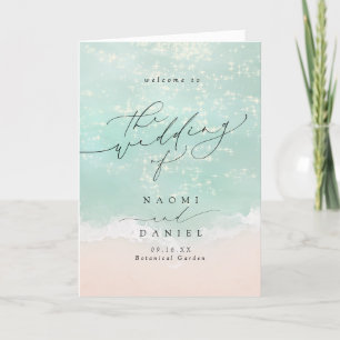 Modern Script Hearts In The Sand Beach Wedding  Program