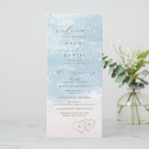 Modern Script Hearts In The Sand Beach Wedding Program
