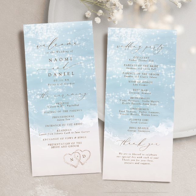 Modern Script Hearts In The Sand Beach Wedding  Program (Modern Script Hearts In The Sand Beach Wedding Program)