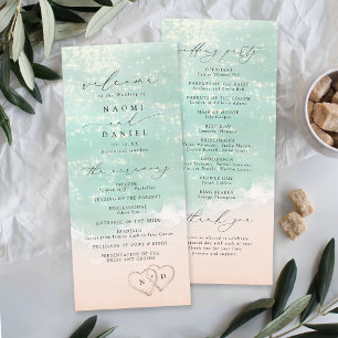Modern Script Hearts In The Sand Beach Wedding  Program