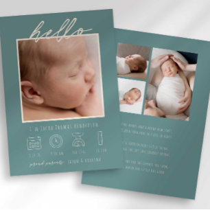 Modern Script Hello Baby Photo Birth Announcement