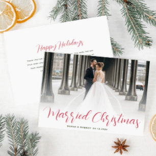 modern script holiday wedding announcement postcard