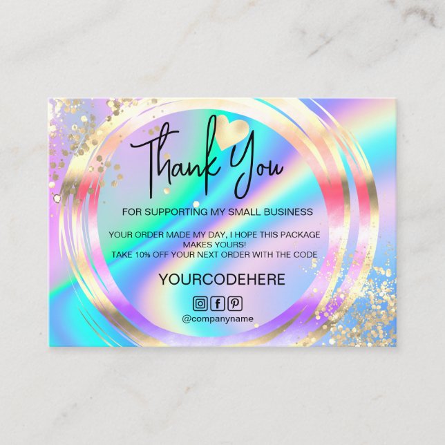 modern script holographic thank you for your order business card (Front)