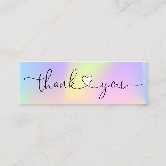 modern script holographic thank you for your order mini business card (Front)