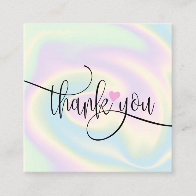 modern script holographic thank you for your order square business card (Front)