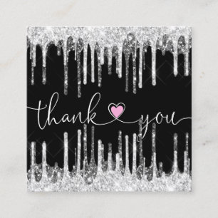 modern script holographic thank you for your order square business card