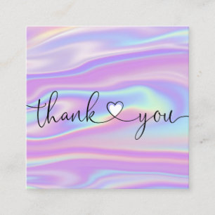modern script holographic thank you for your order square business card