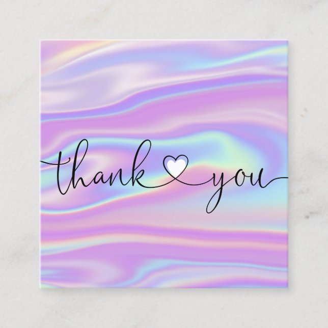 modern script holographic thank you for your order square business card (Front)