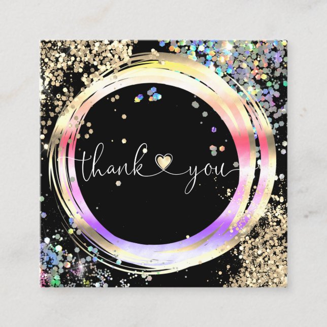 modern script holographic thank you for your order square business card (Front)