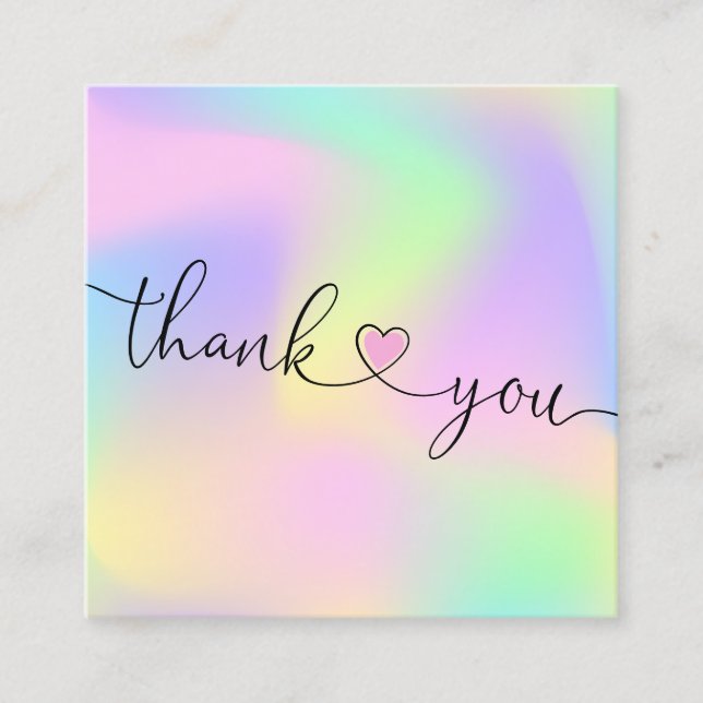 modern script holographic thank you for your order square business card (Front)