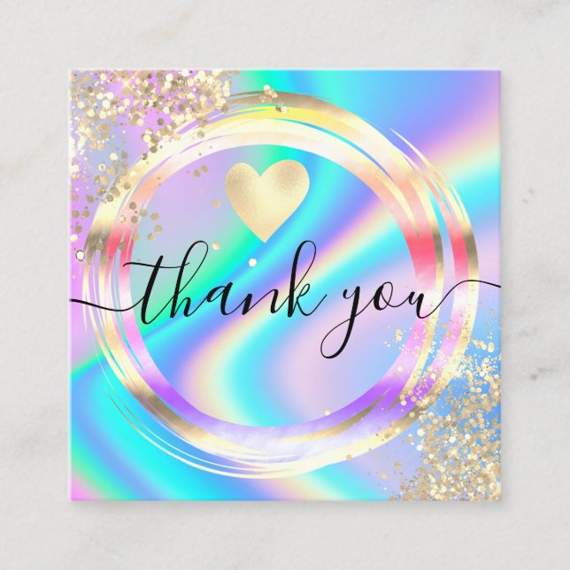 modern script holographic thank you for your order square business card (Front)