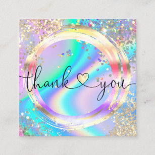 modern script holographic thank you for your order square business card