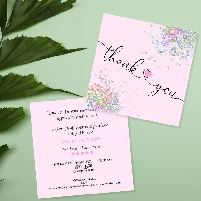 modern script holographic thank you for your order square business card (Creator Uploaded)