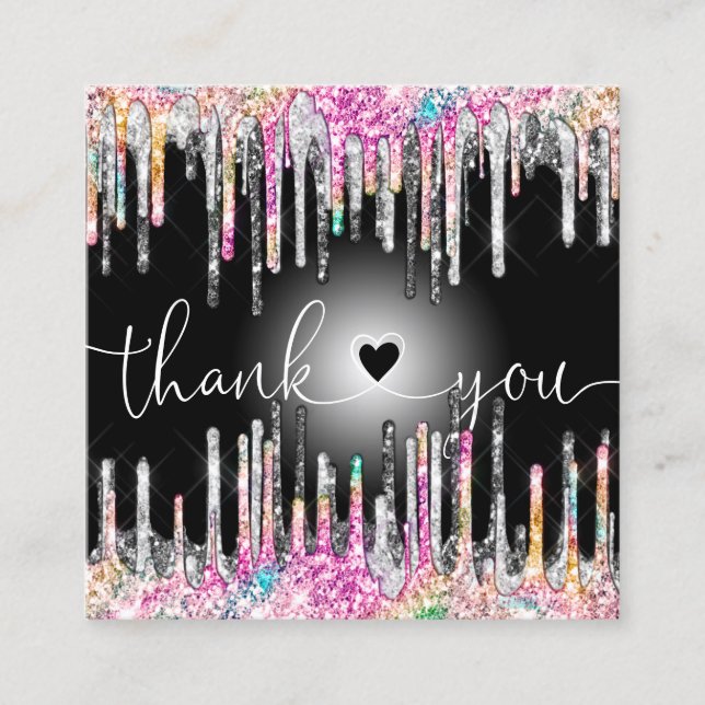 modern script holographic thank you for your order square business card (Front)