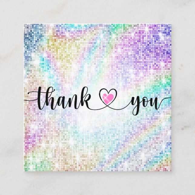 modern script holographic thank you for your order square business card (Front)