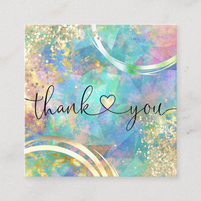 modern script holographic thank you for your order square business card (Front)