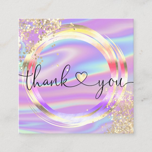 modern script holographic thank you for your order square business card (Front)