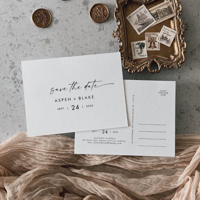 Modern Script Horizontal Save the Date Postcard (Creator Uploaded)