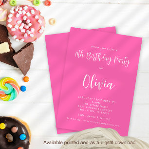Modern Script Hot Pink 11th Birthday Party Invitation